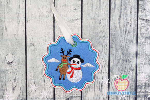 Reindeer with Snowman Embroidery for Apparel